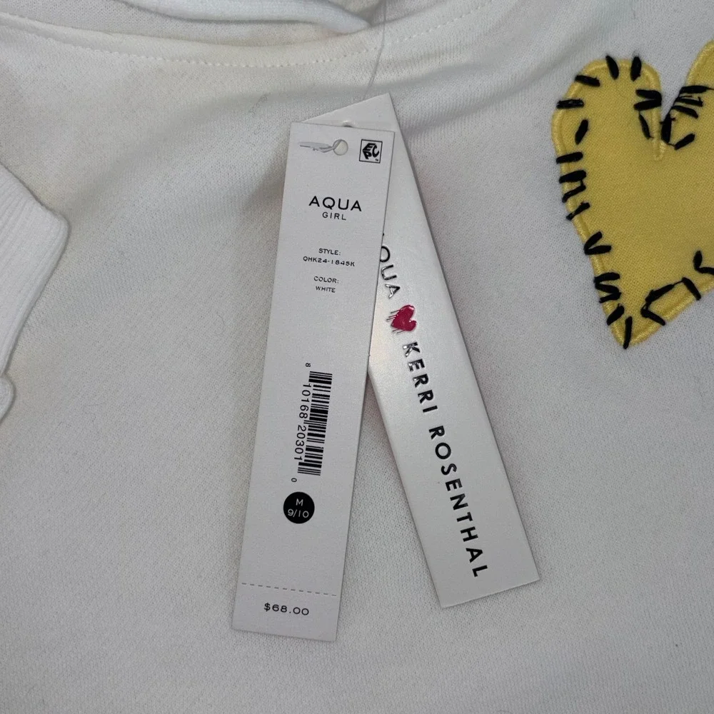 Aqua x Kerri Rosenthal Girls White Heart Patch Hoodie Sweatshirt M 9/10